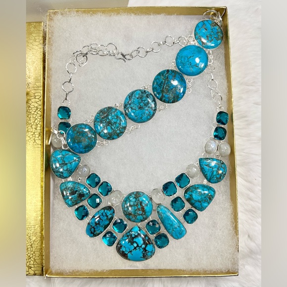 Turquoise Necklace 925 Large Necklace & Large Bracelet Set - Picture 4 of 11